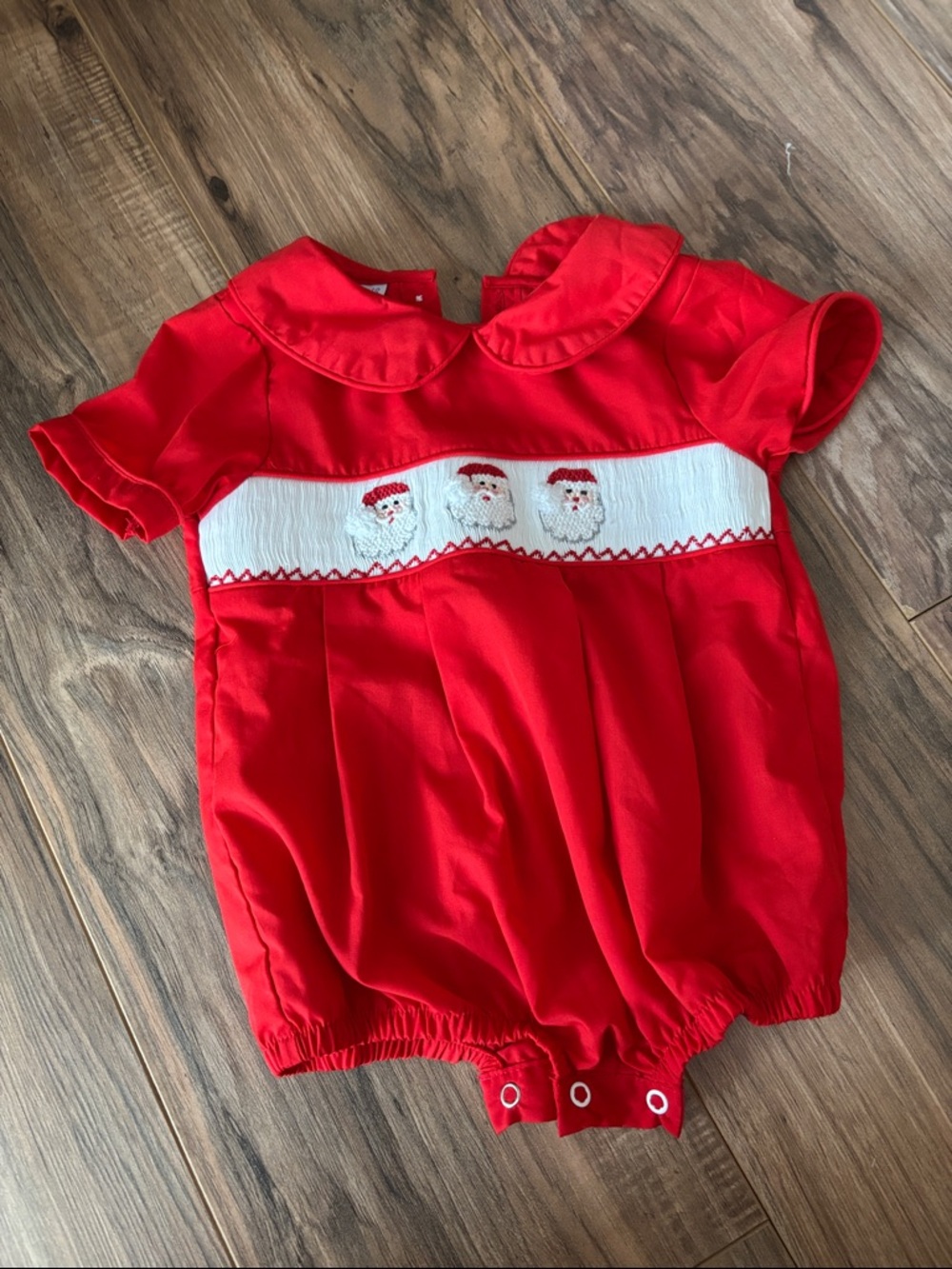 Christmas Smocked Bubble Boy Romper with Santa Embroidery